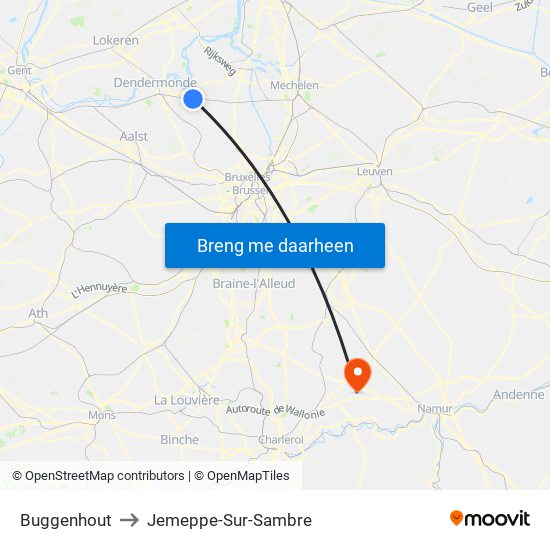 Buggenhout to Jemeppe-Sur-Sambre map