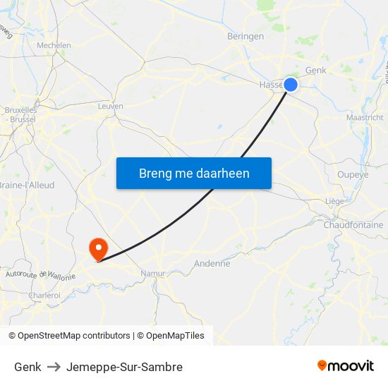 Genk to Jemeppe-Sur-Sambre map