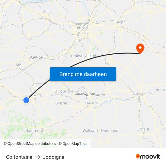 Colfontaine to Jodoigne map