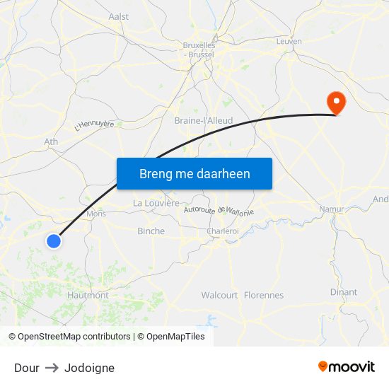 Dour to Jodoigne map