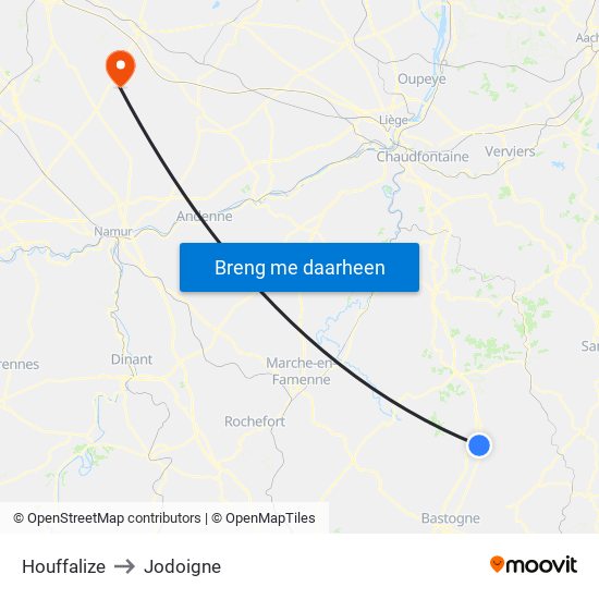 Houffalize to Jodoigne map