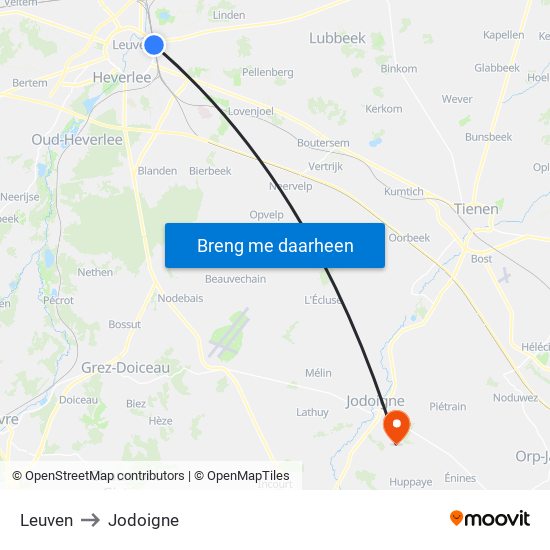 Leuven to Jodoigne map