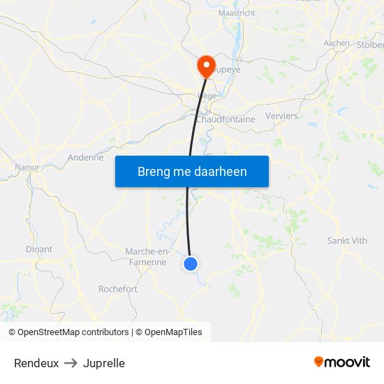 Rendeux to Juprelle map
