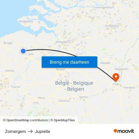 Zomergem to Juprelle map