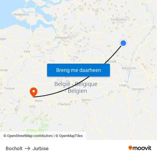 Bocholt to Jurbise map