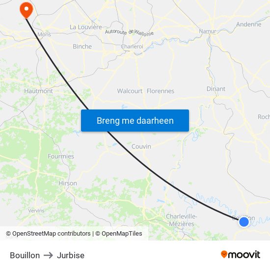 Bouillon to Jurbise map