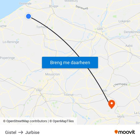 Gistel to Jurbise map