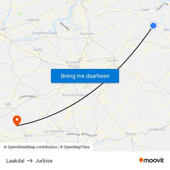 Laakdal to Jurbise map