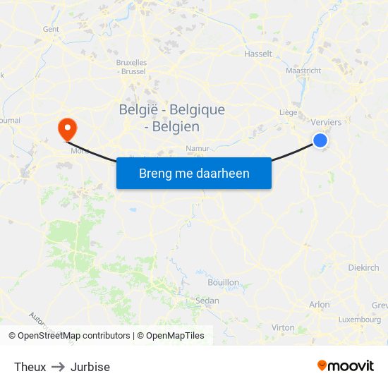 Theux to Jurbise map