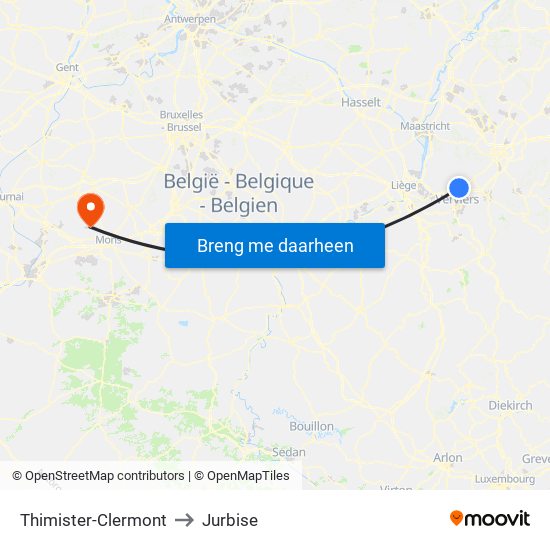 Thimister-Clermont to Jurbise map