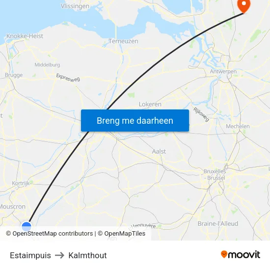 Estaimpuis to Kalmthout map