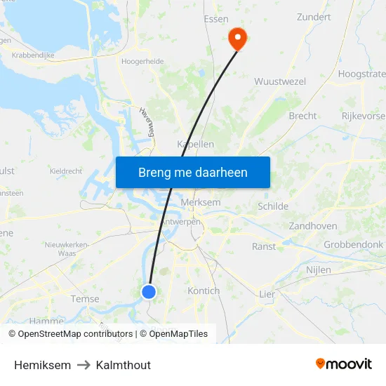 Hemiksem to Kalmthout map