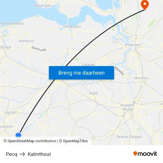 Pecq to Kalmthout map