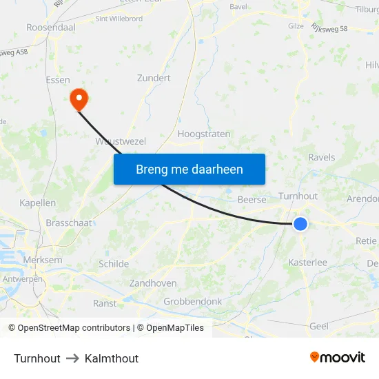Turnhout to Kalmthout map