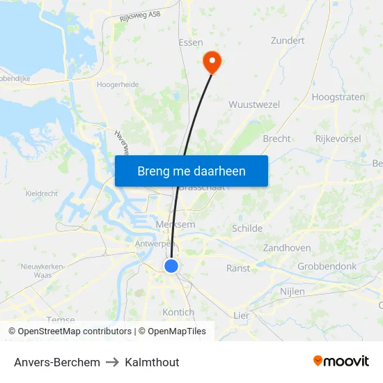 Anvers-Berchem to Kalmthout map