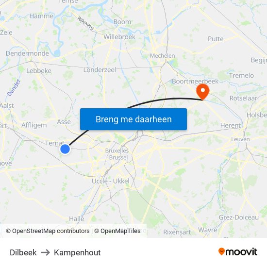 Dilbeek to Kampenhout map