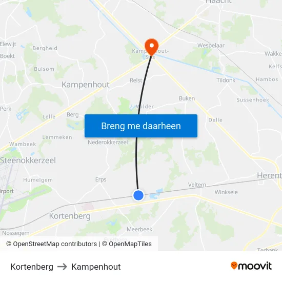 Kortenberg to Kampenhout map