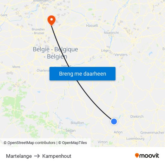 Martelange to Kampenhout map