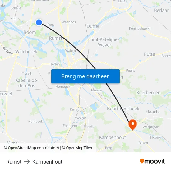 Rumst to Kampenhout map