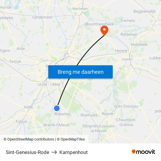 Sint-Genesius-Rode to Kampenhout map