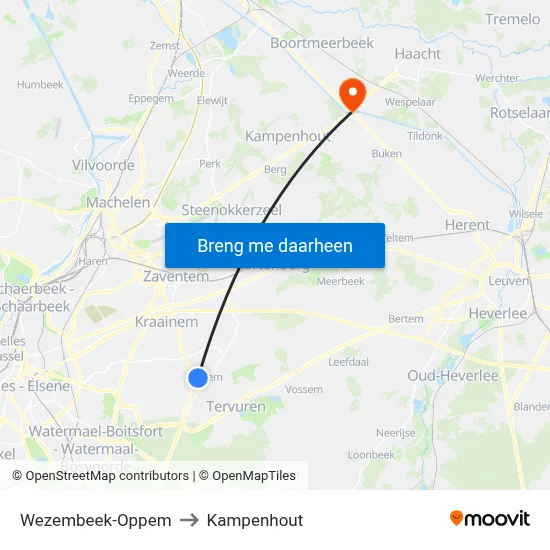 Wezembeek-Oppem to Kampenhout map