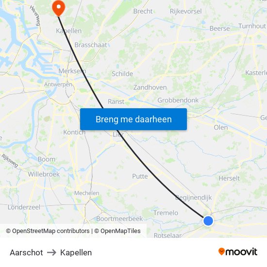 Aarschot to Kapellen map