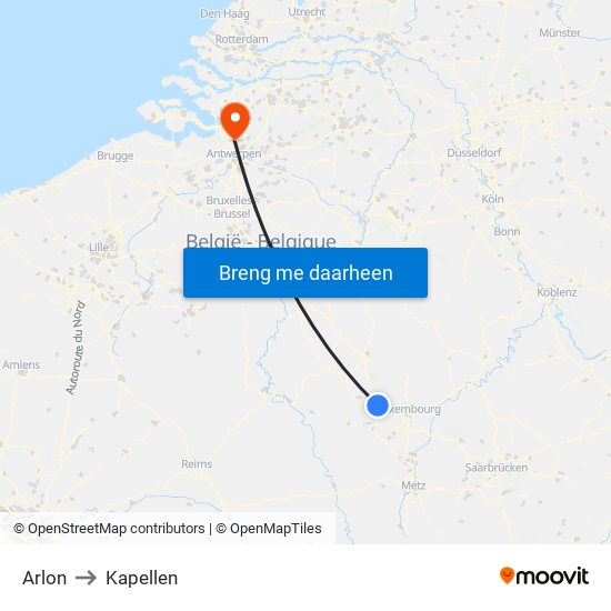 Arlon to Kapellen map