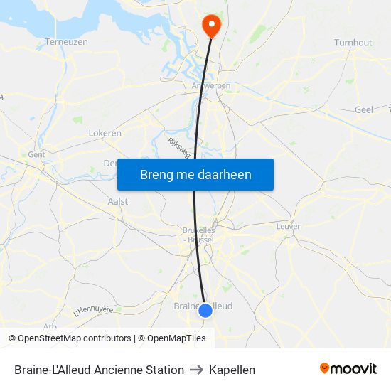 Braine-L'Alleud Ancienne Station to Kapellen map