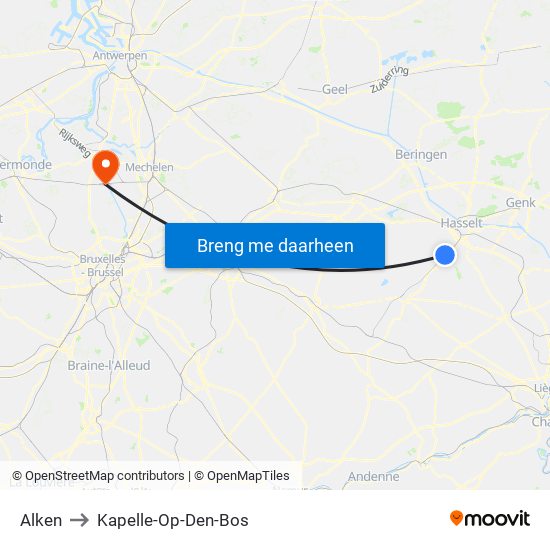 Alken to Kapelle-Op-Den-Bos map