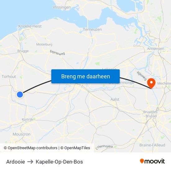 Ardooie to Kapelle-Op-Den-Bos map