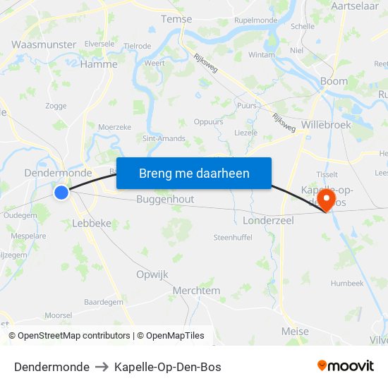 Dendermonde to Kapelle-Op-Den-Bos map