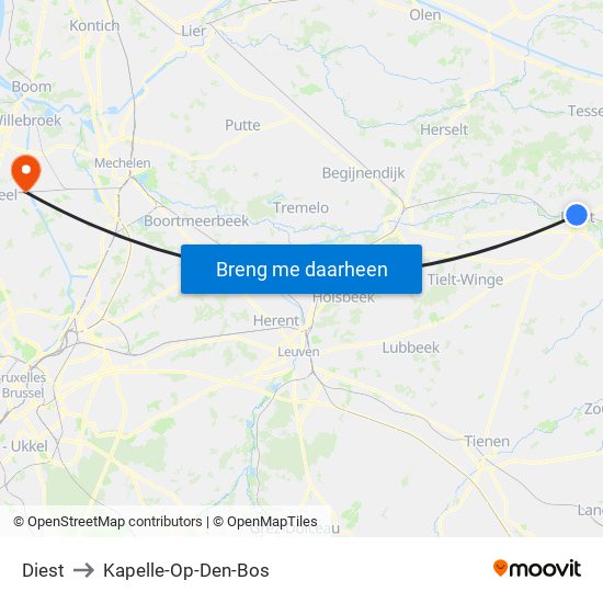 Diest to Kapelle-Op-Den-Bos map