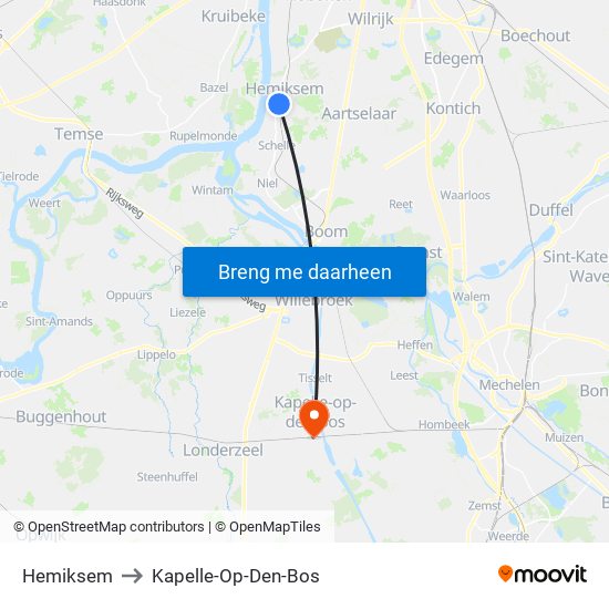 Hemiksem to Kapelle-Op-Den-Bos map