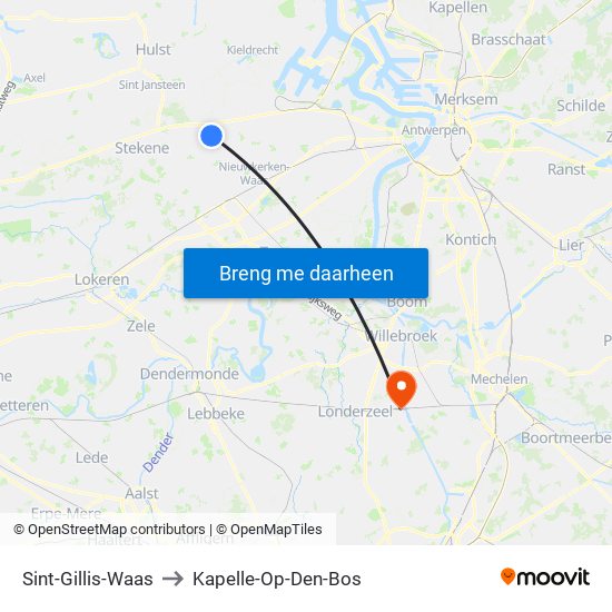 Sint-Gillis-Waas to Kapelle-Op-Den-Bos map