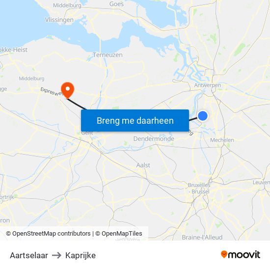 Aartselaar to Kaprijke map