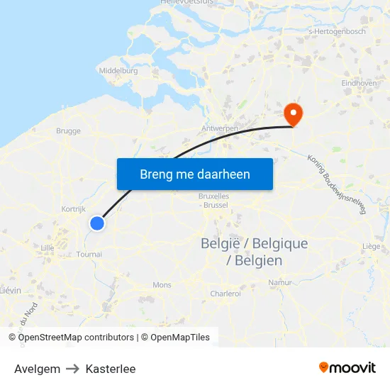Avelgem to Kasterlee map