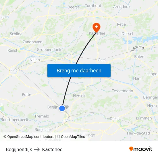 Begijnendijk to Kasterlee map