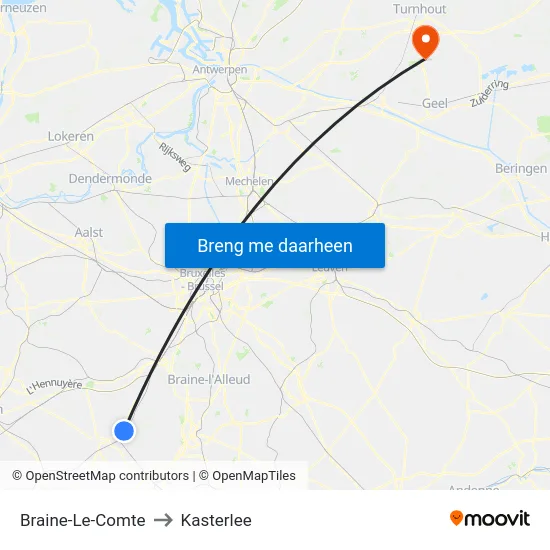 Braine-Le-Comte to Kasterlee map