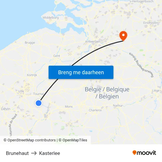 Brunehaut to Kasterlee map