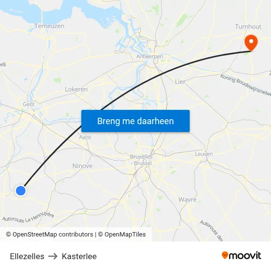 Ellezelles to Kasterlee map