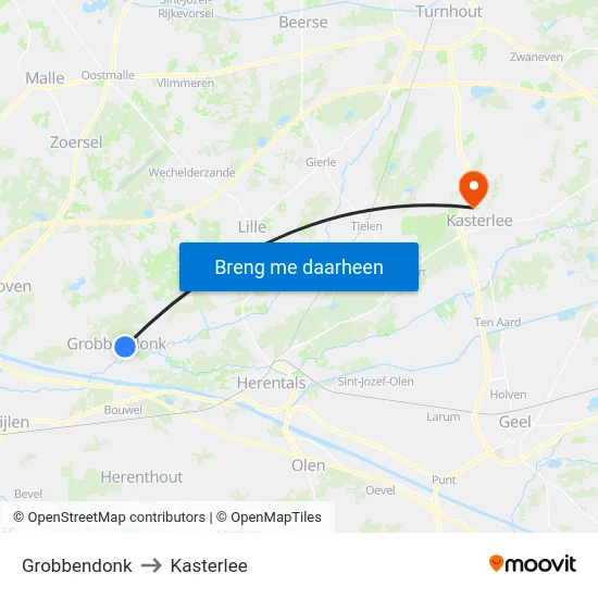 Grobbendonk to Kasterlee map