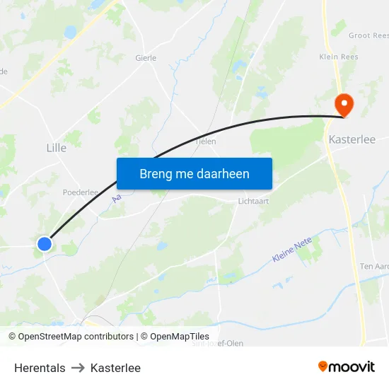 Herentals to Kasterlee map