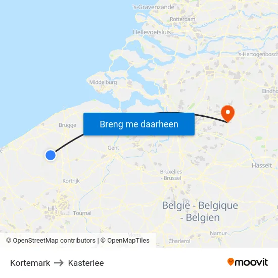 Kortemark to Kasterlee map