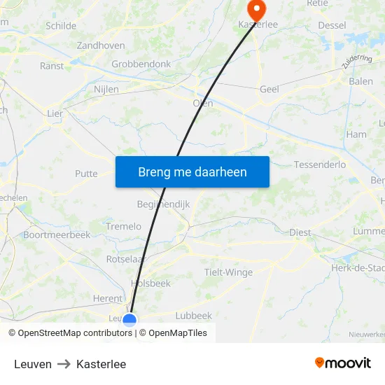 Leuven to Kasterlee map