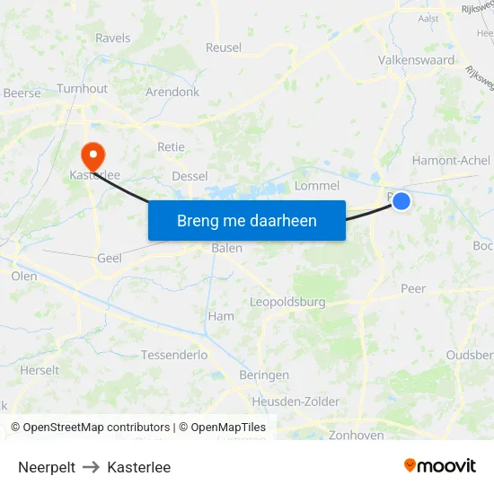 Neerpelt to Kasterlee map