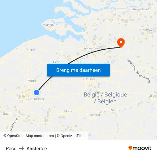 Pecq to Kasterlee map