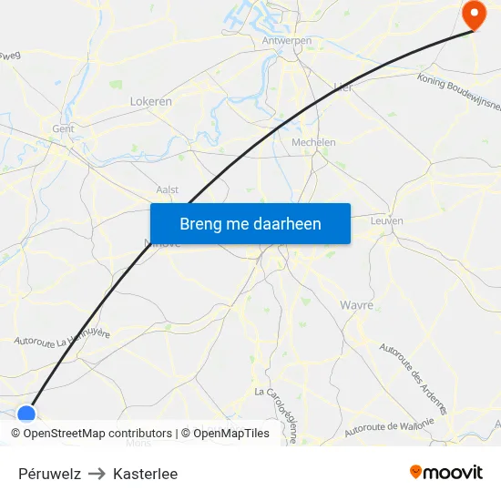 Péruwelz to Kasterlee map
