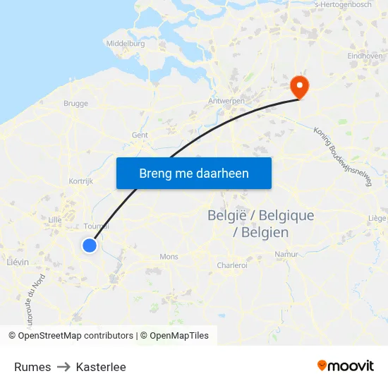 Rumes to Kasterlee map