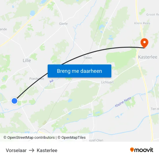 Vorselaar to Kasterlee map