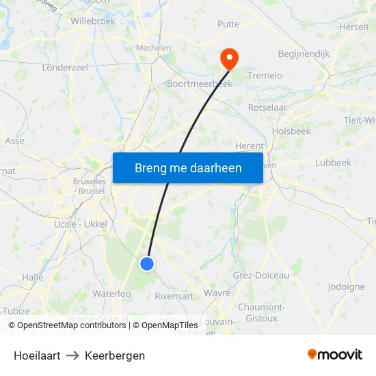 Hoeilaart to Keerbergen map